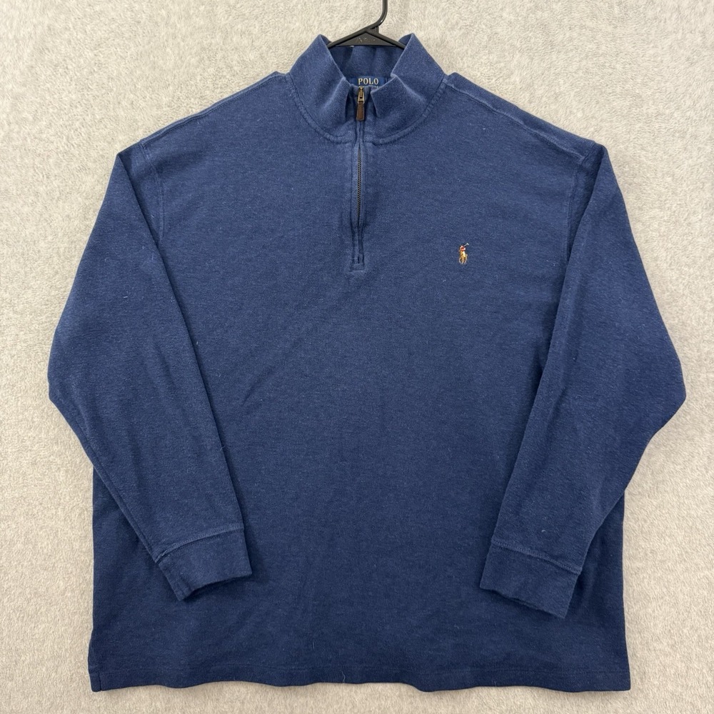 Polo Ralph Lauren Sweater Men L Blue Estate Rib 1/4 Zip Pullover Grandpacore